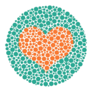 Heart in Ishihara color blind test plate