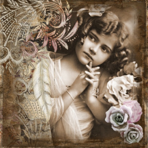 little girl vintage art collage rose child from Pixabay